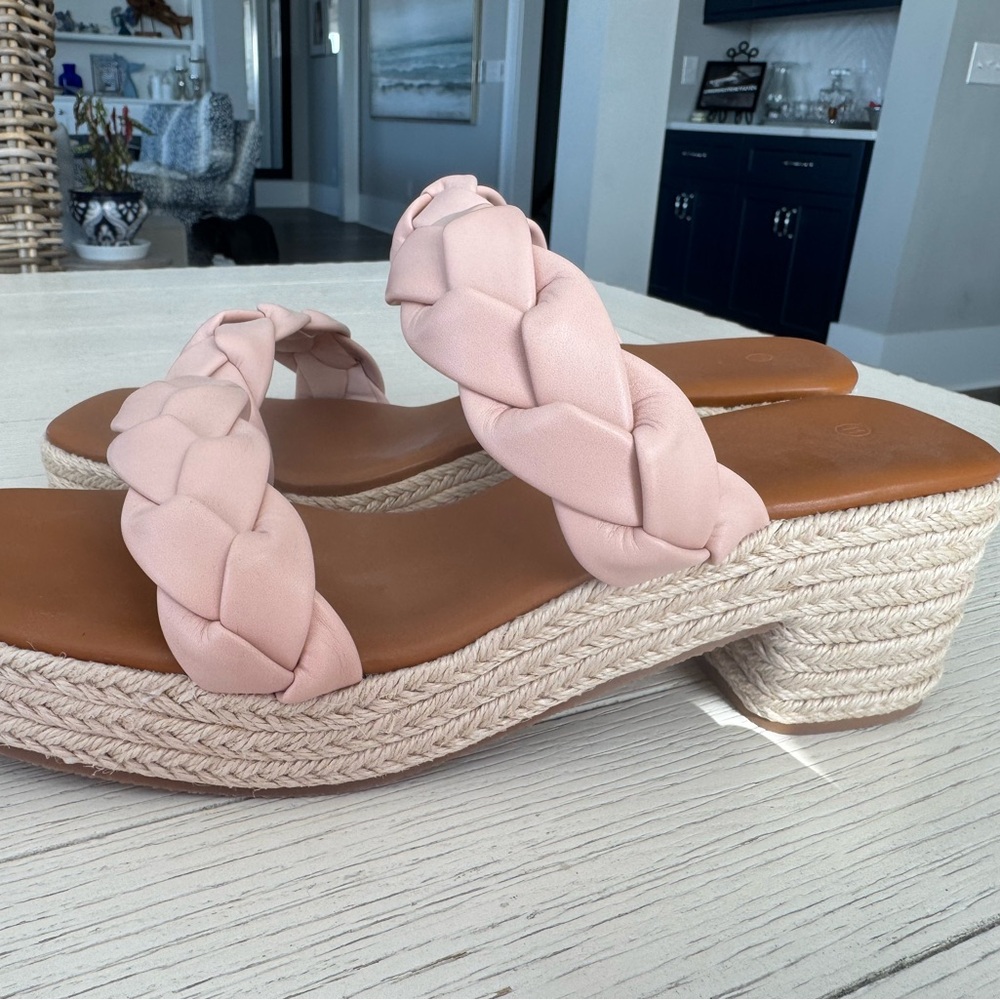 Braided Blush Pink Wedge Sandals